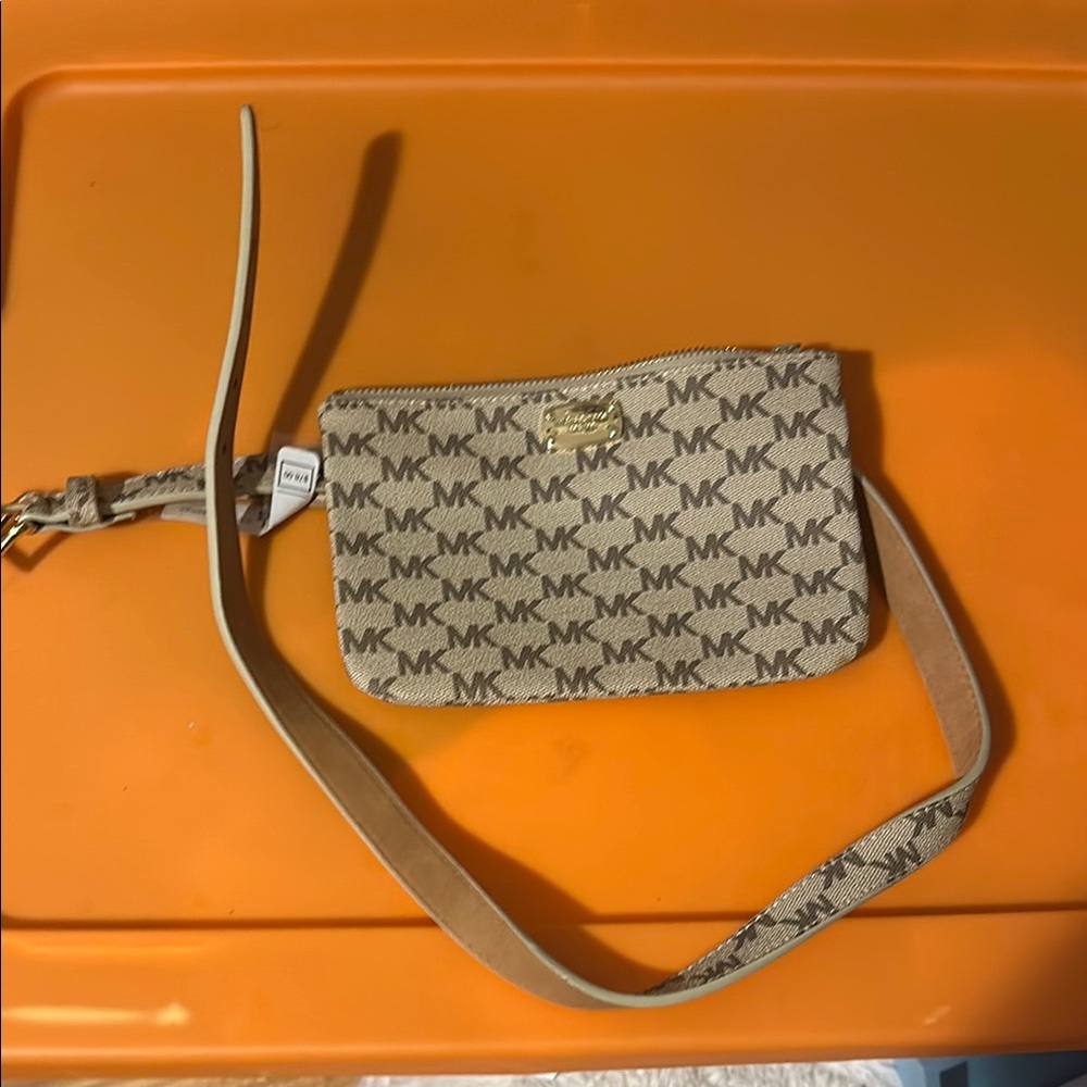 Michael Kors Brown Clutch Wristlet with Monogram Print